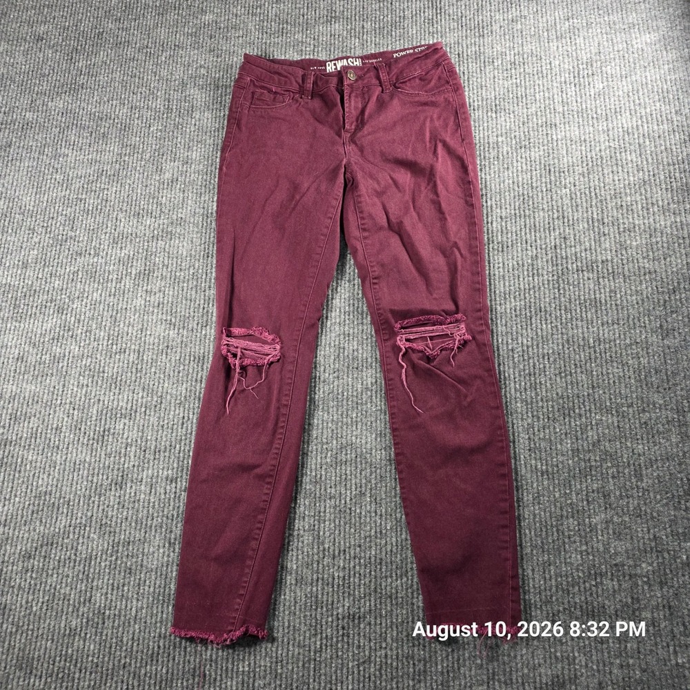 Rewash Brand Womens Burgundy Distressed Power Stretch Skinny Jeans Size 3 26